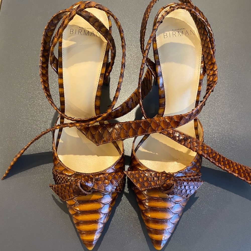 Alexandre Birman Clarita Ankle-Wrap Python Pumps - image 1